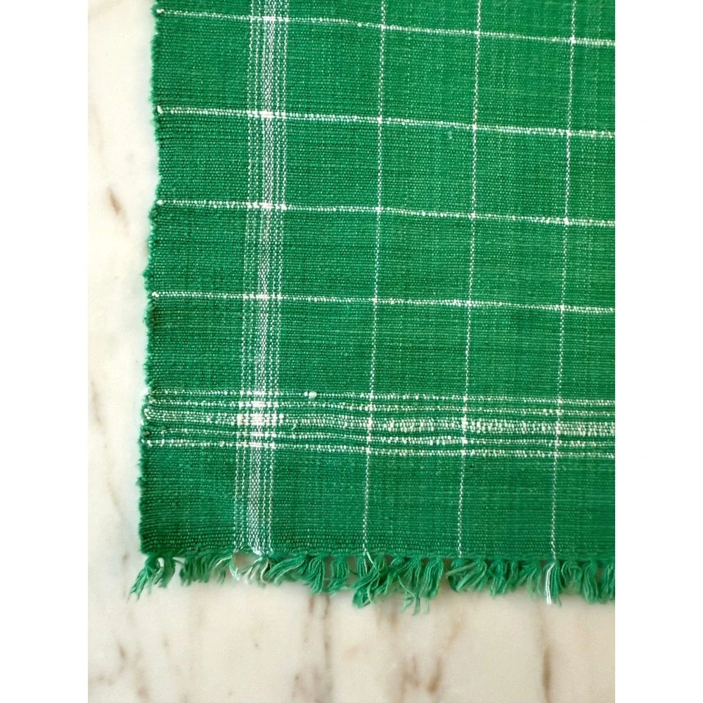 Set of 8 Vintage Green Plaid Fringed Woven Placemats 18x12